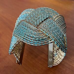 Vintage Gold Toned and Peacock Blue Braided Metal Bracelet
